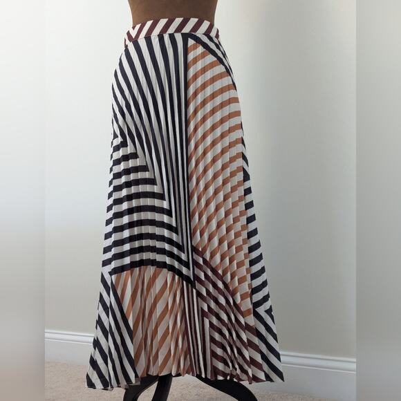 NWT Mango Italian Fabric Printed Pleated Abstract Orange Stripe Midi Skirt Sz S - Picture 2 of 8